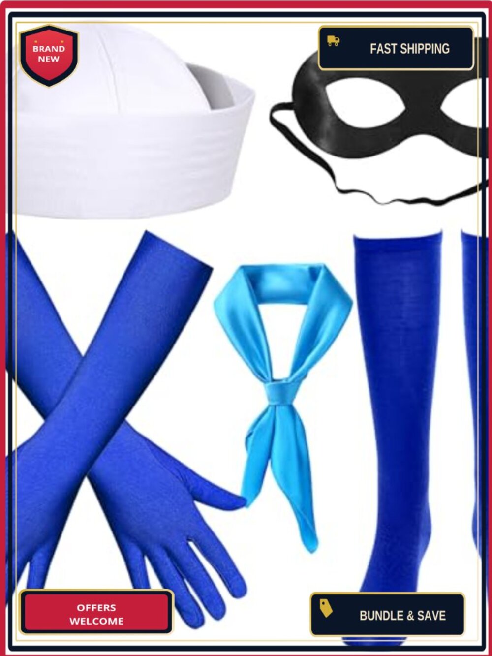Men's 5-Piece Sailor Costume Set Hat Scarf Gloves Socks Mask Cosplay